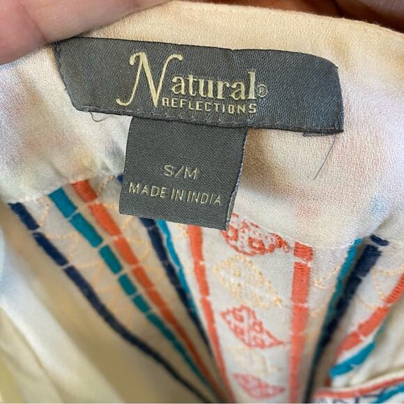 Natural Reflections Cream Kimono with Colorful southwest embroidery and Fringe M - Picture 2 of 7